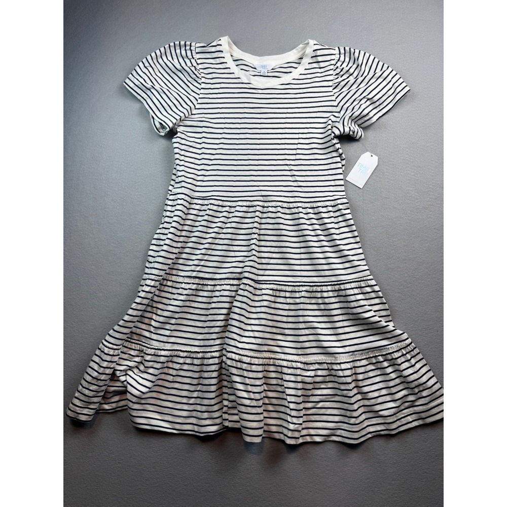 Time and Tru Women Striped Puff Sleeve Tiered Mini Dress Small 4-6 NWt